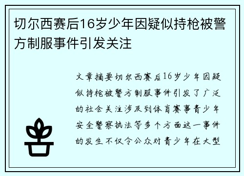 切尔西赛后16岁少年因疑似持枪被警方制服事件引发关注